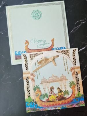 Lotus Themed Unique Concept Semi Box Dulah Dulhan Themed Flower Themed Hindu Wedding Jain Wedding Sikh Wedding MDF Board Laser Cut Laser Cut Wedding invitation Cards - MXB-108