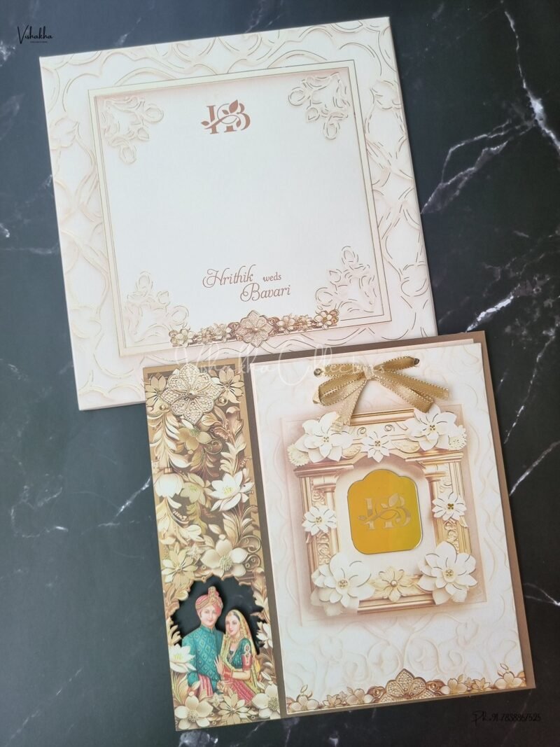 Unique Concept Semi Box Dulah Dulhan Themed Flower Themed Hindu Wedding Sikh Wedding MDF Board Laser Cut Laser Cut Wedding invitation Cards - MXB-111