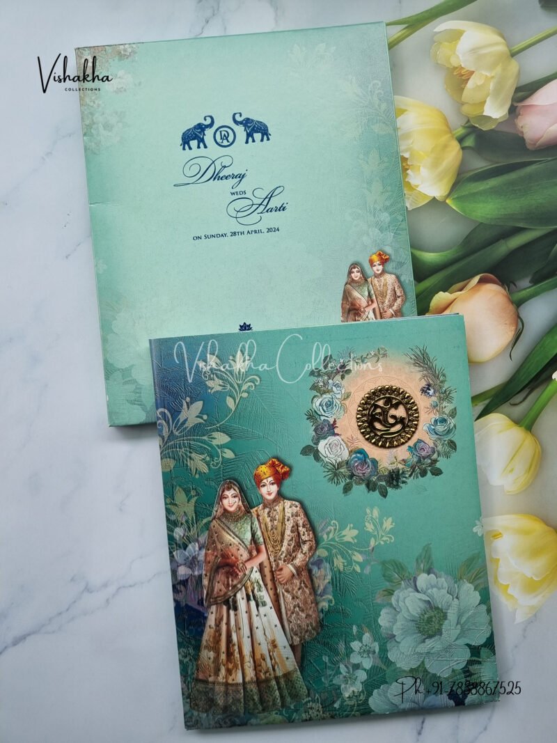 Aqua Green Royal Traditional Wedding Invitation