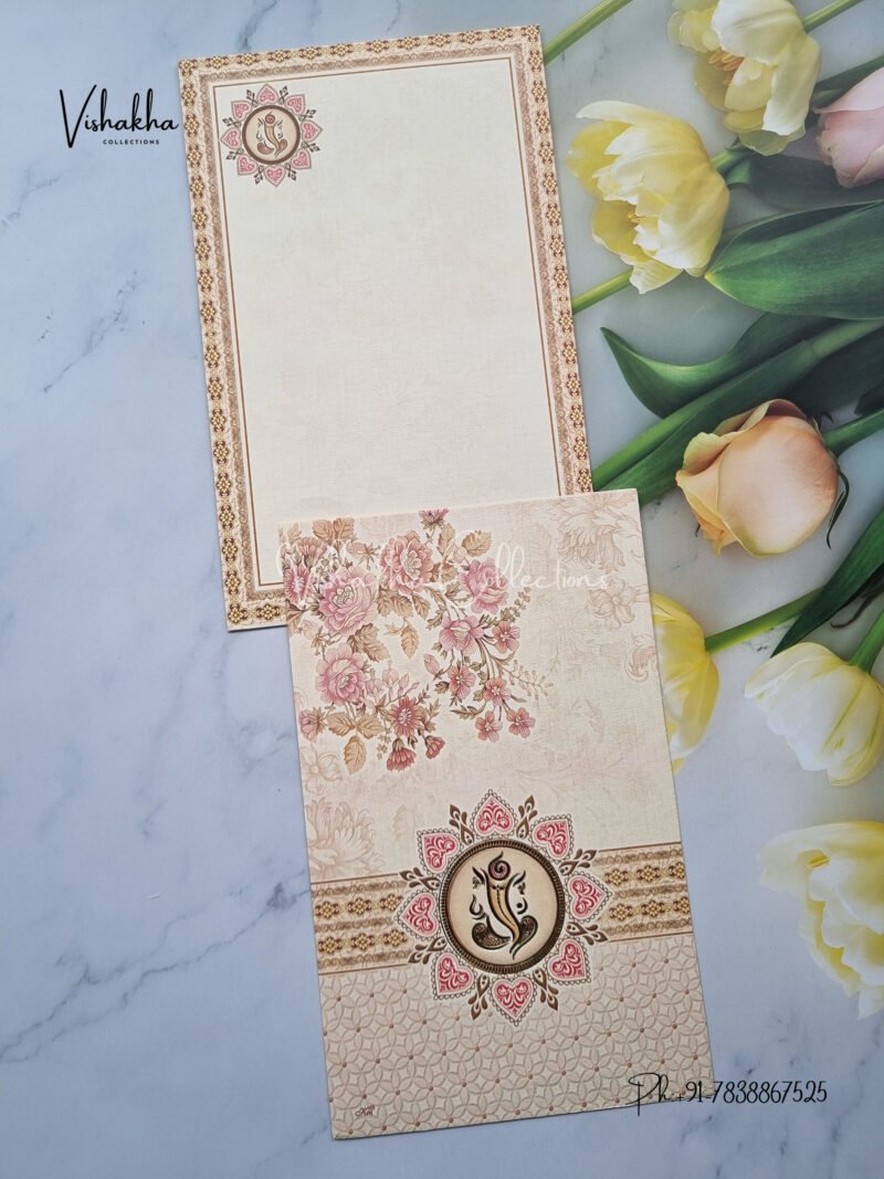 Beige Colour Floral pattern with Ganesh marriage invitation