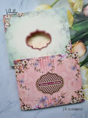 Blue and pink flower with morrocan pattern unique wedding card