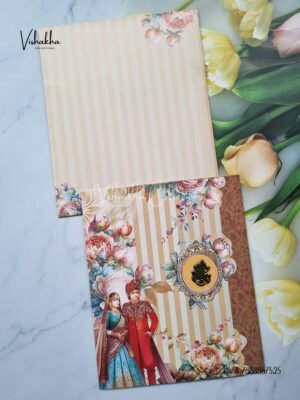 Bride and Groom with Floral and lines pattern Light Brown invitation card design