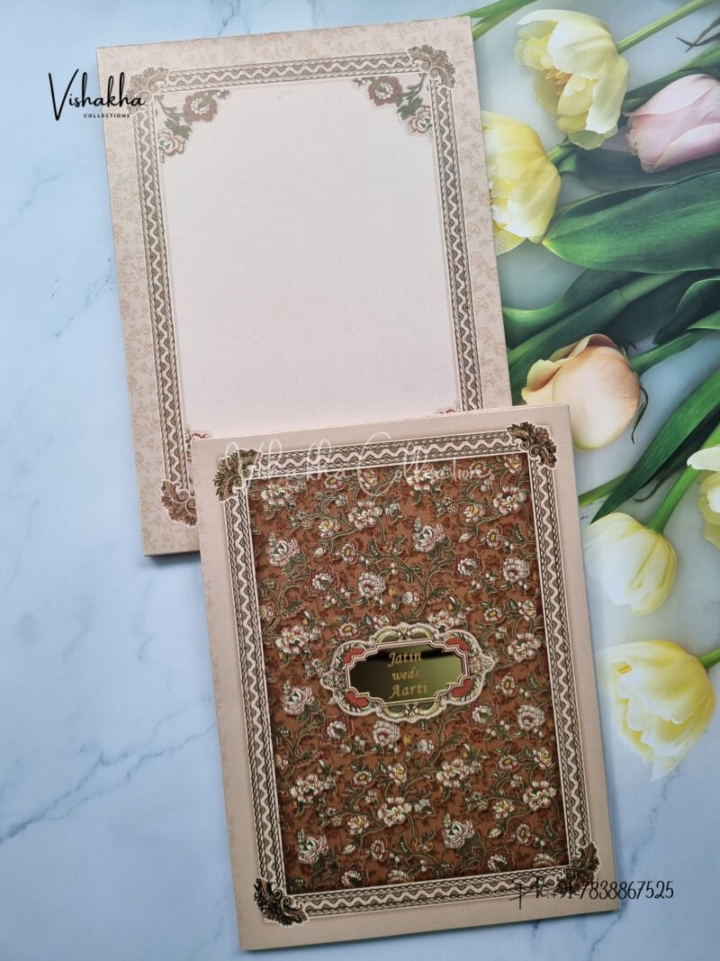 Brown Colour Flower pattern three fold type Modern invitation design