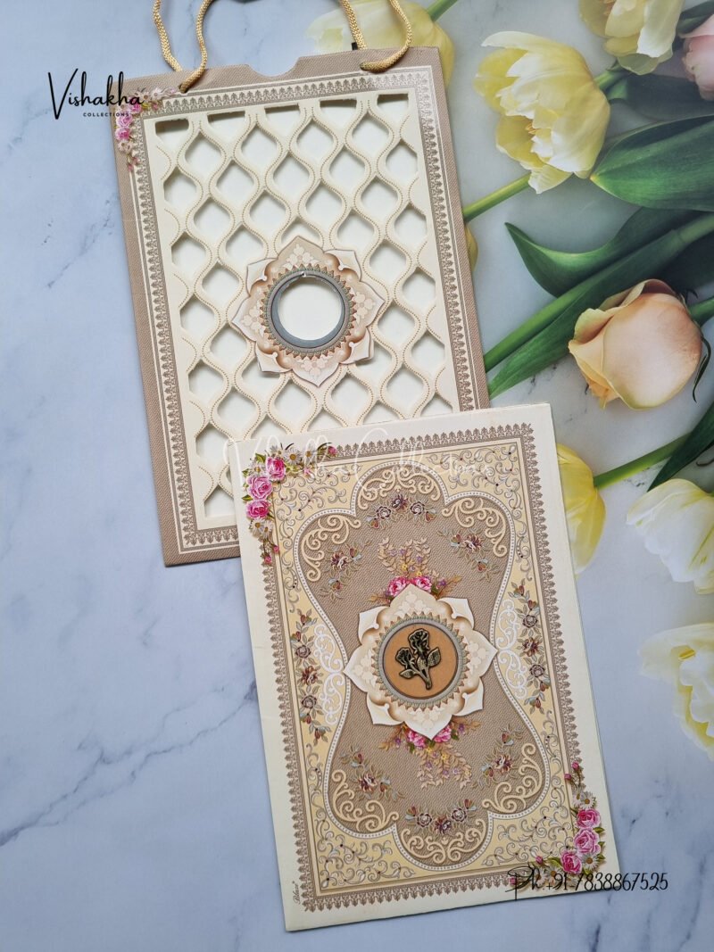 Carry Bag Style Floral Patten Mariage Invite