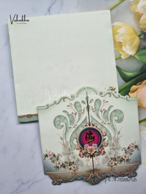 Classic Pastel Green and White Lilies themed in Butteryfly Pattern Wedding Invitation Card