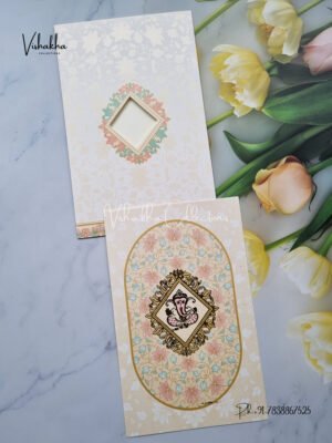 Cream Colour Floral Pattern Ganesh Wedding card