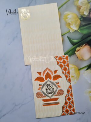 Cream and Orange Ganesh with Kalash Invitation card