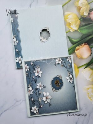 Dark Blue with White Lilies Wedding Invitation Card