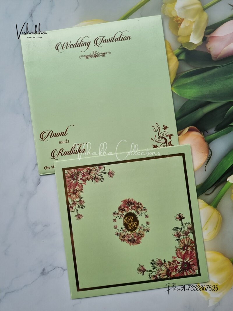 Elegant Shiny Light Green With Unique Floral pattern and Gold border Exclusive Hindu Muslim Sikh Christian