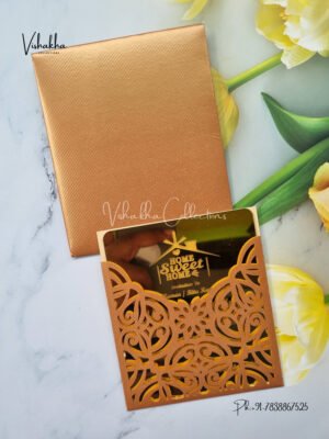 Exclusive Shiny Brown Small Size Gold Acrylic with Laser Cut Pocket Friends