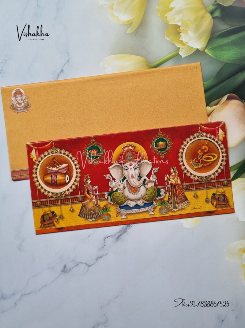 Ganesha in Multicolour Three Fold Style Invitation Design