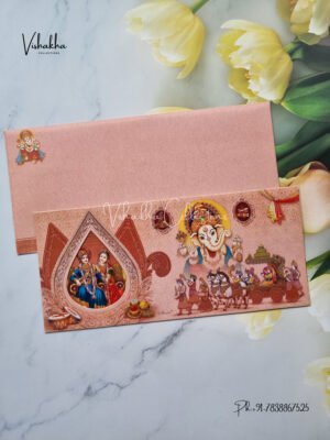 Ganesha in Multicolour Three Fold pattern Wedding card design
