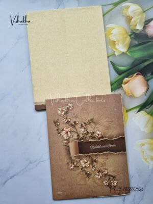Light and Dark Jute Color Flower pattern with 3D Pop up Wedding Invitation Card