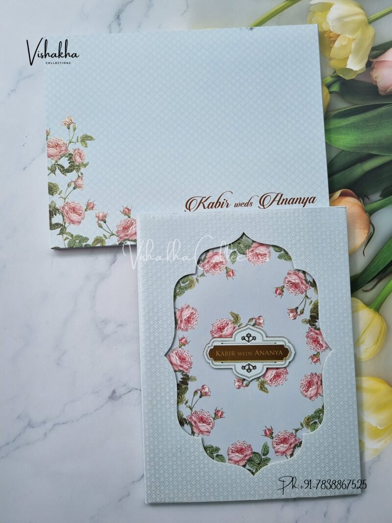Light blue Floral 3D padded with name plate Wedding Invitation Card SK-3380