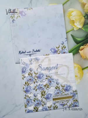 Liliac Floral pocket style with name plate Wedding Invitation Card SK-3417