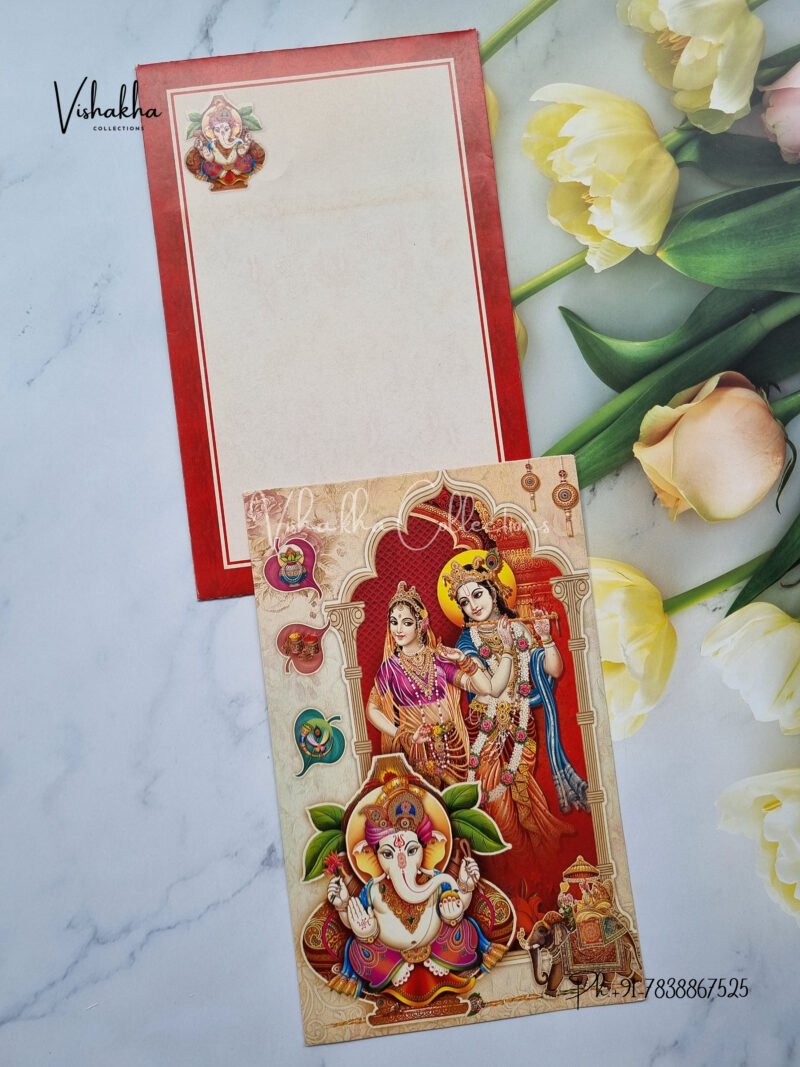 Multicolor Radha Krishan and Ganesh Invitation card