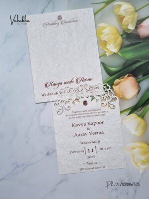 Off White Single Insert Laser Cut Invitation Card