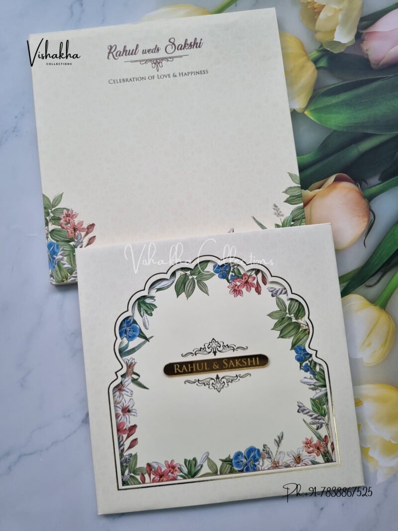 Pale yellow Floral 3D padded with name plate Wedding Invitation Card SK-3392