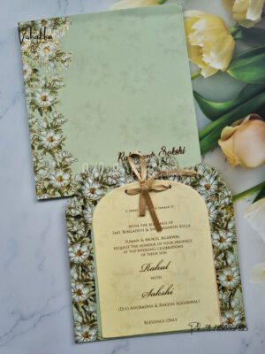 Pastel green with White flowers MDF Wedding Invitation Card SK-3227