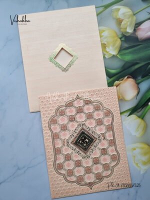 Peach Flower Pattern With Dye Cut Marriage Invitation