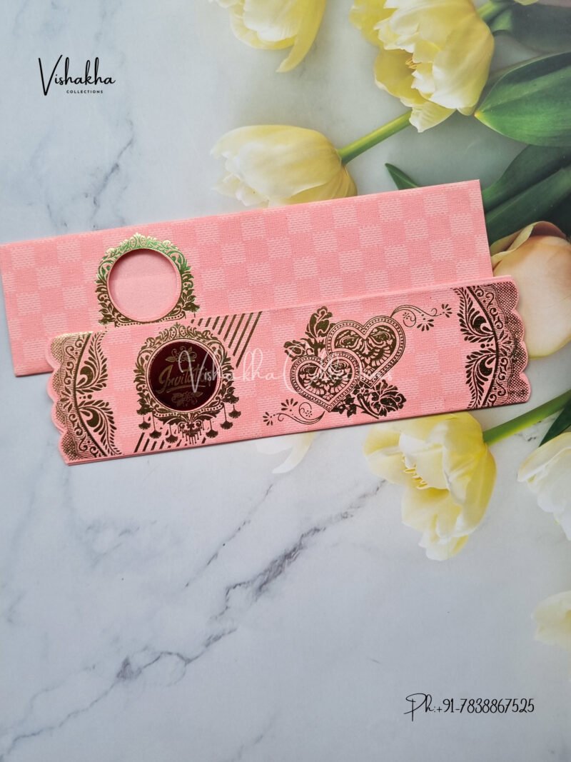 Pink Piano style paper Scroll Fold hone wala shadi card