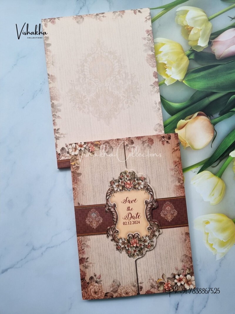 Royal Floral Window Save the Date Double Door Wedding Invitation Card