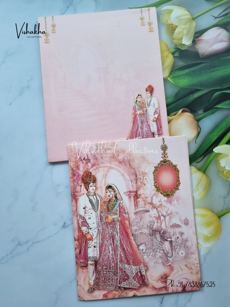 Royal Pink Indian Bride Groom and Baraat invitation design