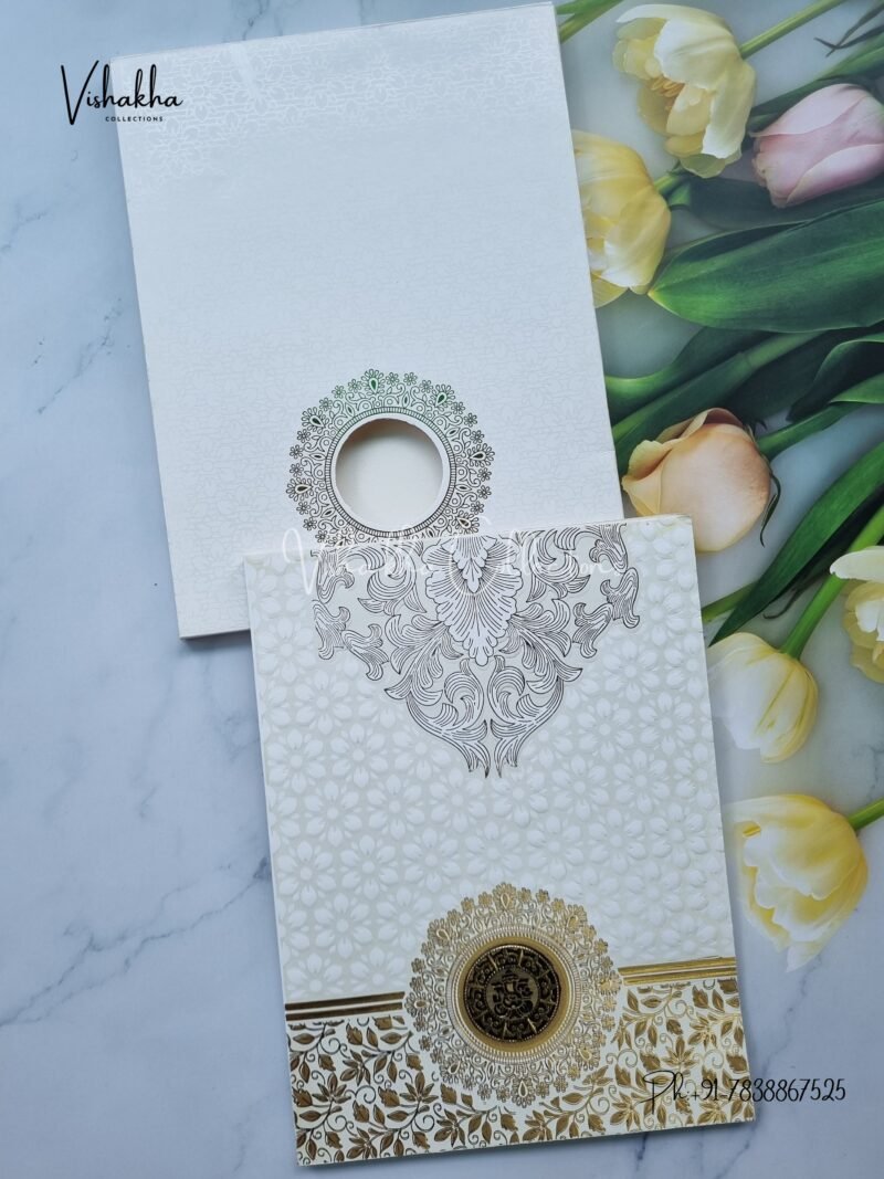Simple White and Gold Textued Flower Pattern elegant wedding invite