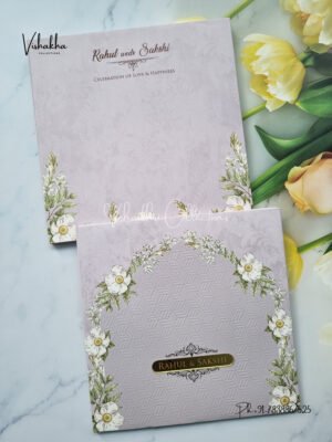Liliac Floral padded with name plate Wedding Invitation Card SK-3393