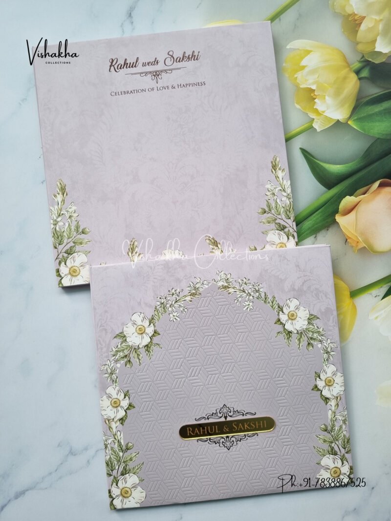 Liliac Floral padded with name plate Wedding Invitation Card SK-3393