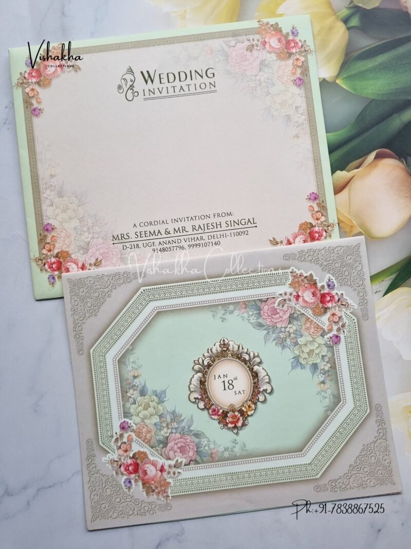 Flower Hindu Muslim Christian Sikh invitation Cards EJ-4164