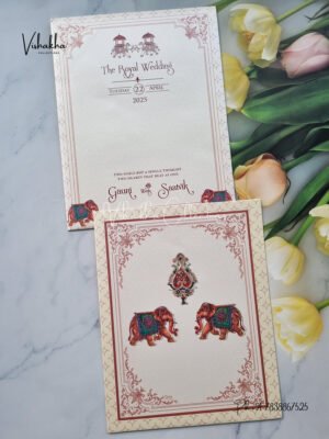 Hathi Themed Flower Themed Hindu Wedding invitation Cards - CR-6014