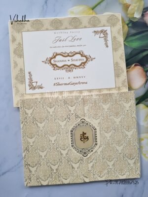 Semi Box Double Door White And golden Hindu invitation Cards ATS-1622