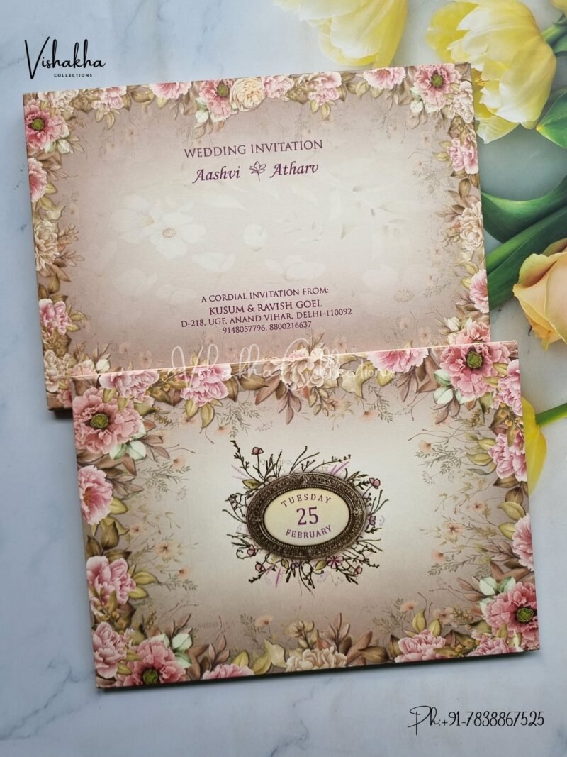 Semi Box Flower Hindu Muslim Christian Sikh Padded invitation Cards EJ-4198