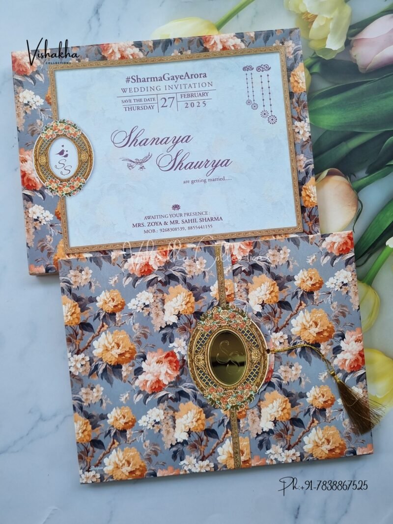 Semi Box Flower Hindu Muslim Christian Sikh invitation Cards ATS-5117