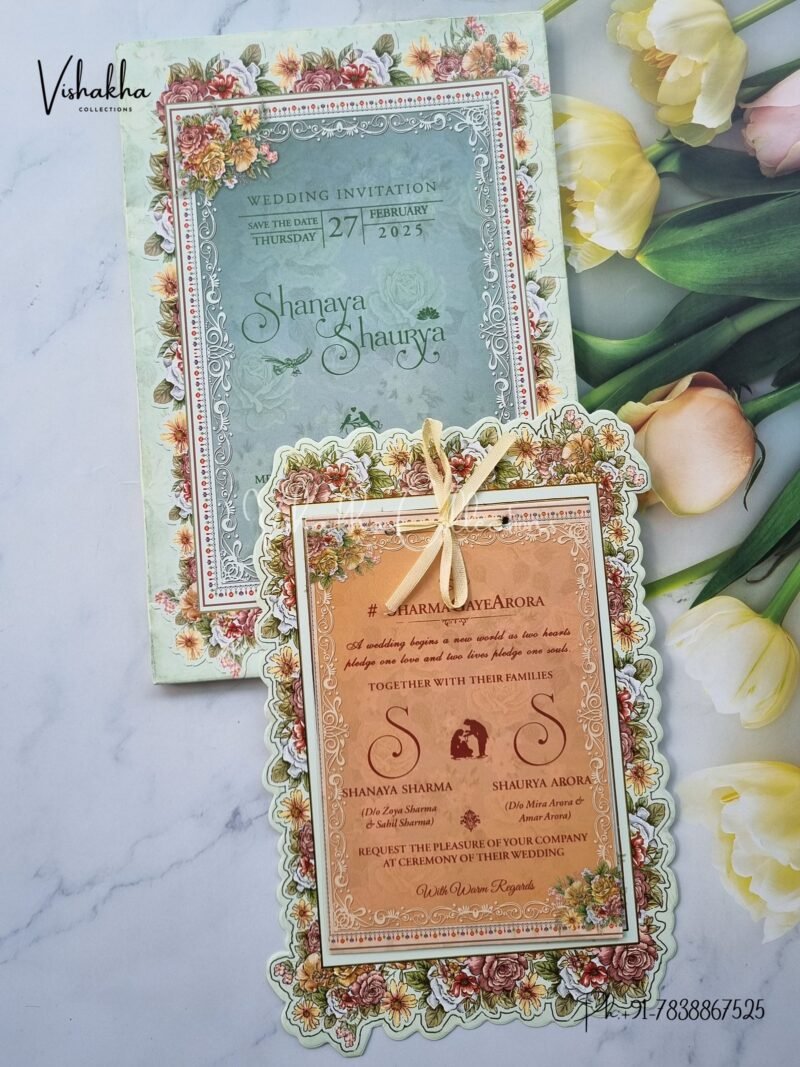 Semi Box Flower Hindu Muslim Christian Sikh invitation Cards ATS-L4112