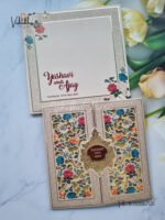 Front Photo of Semi Box Flower Themed Double Door Padded Laser Cut Exclusive Wedding Boxes invitation Cards - LN-657