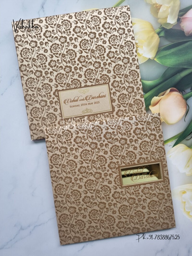 Semi Box Flower Themed Hindu Wedding Muslim Wedding Christian Wedding Sikh Wedding Padded Wedding invitation Cards - LN-773