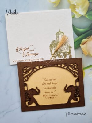 Semi Box Hathi Themed Hindu Wedding MDF Board Laser Cut Laser Cut Wedding invitation Cards - LN-777