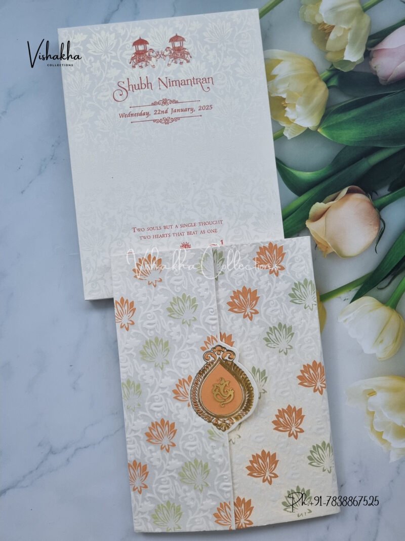 Semi Box White And golden Color Hindu Wedding invitation Cards - CR-229