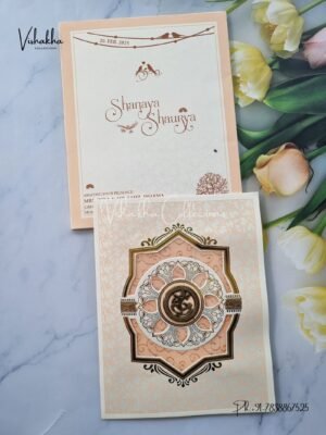 Semi Box White And golden Hindu invitation Cards ATS-1640