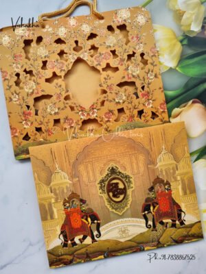 Unique Concept Semi Box Flower Themed Hindu Wedding Muslim Wedding Christian Wedding Sikh Wedding Padded Wedding Laser Cut Wedding Exclusive Wedding Boxes Carry Bag Style Wedding Unique Color Wedding invitation Cards - LN-648