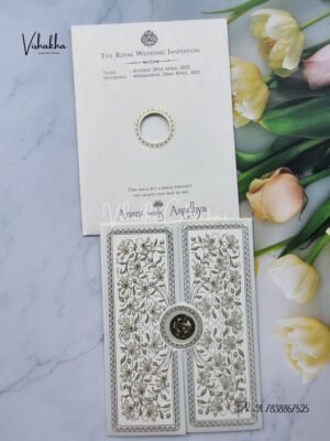 White And golden Color Hindu Wedding invitation Cards - CR-501G