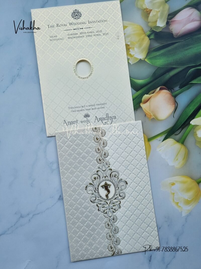 White And golden Color Hindu Wedding invitation Cards - CR-509G