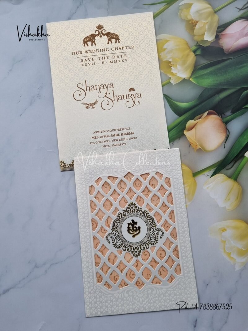 White And golden Hindu invitation Cards ATS-1631