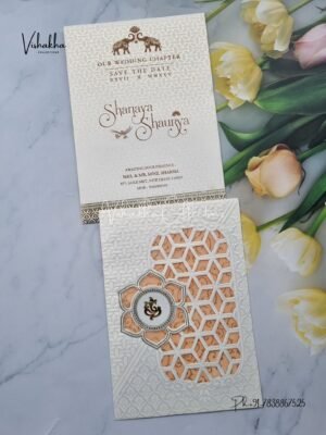 White And golden Hindu invitation Cards ATS-1633