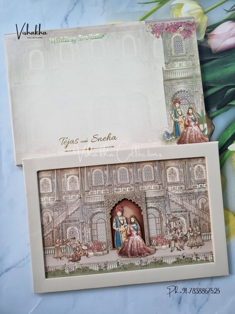 Barat Dulah Dulhan Hindu Sikh Padded MDF Board Laser Cut invitation Cards EX-710