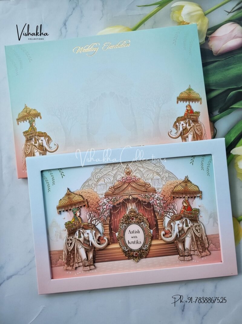 Barat Hathi Dulah Dulhan Hindu Sikh Padded MDF Board Laser Cut invitation Cards EX-702