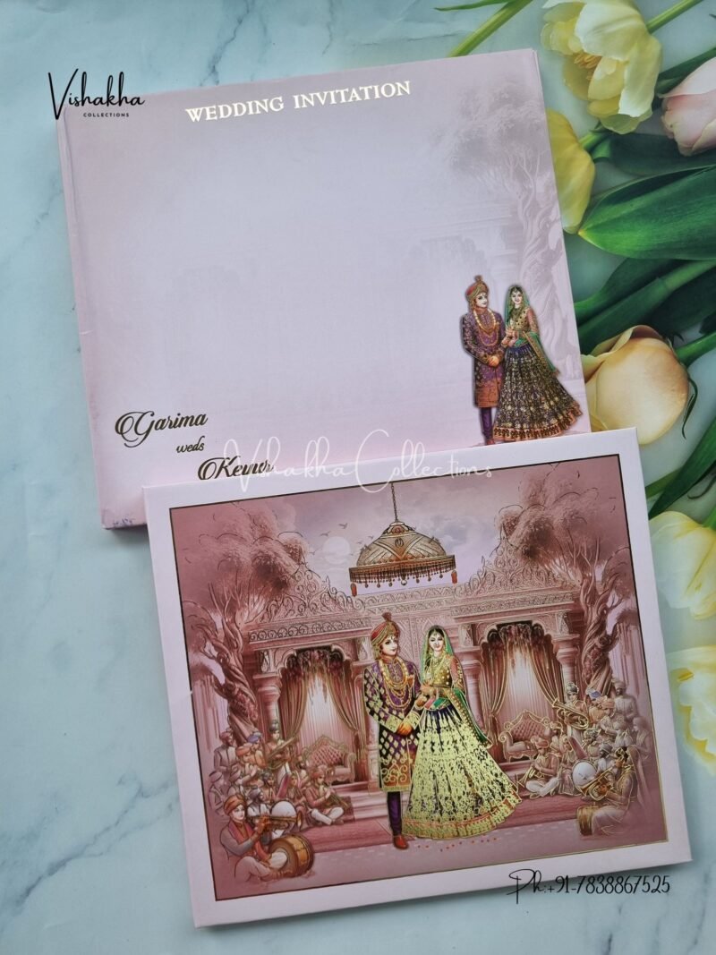 Barat Semi Box Dulah Dulhan Hindu Sikh Padded invitation Cards EX-729