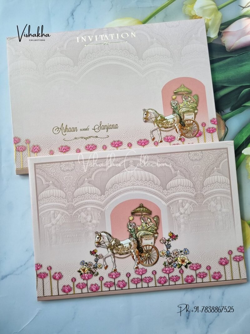 Lotus Doli Dulah Dulhan Hindu Sikh Padded invitation Cards WD-9043